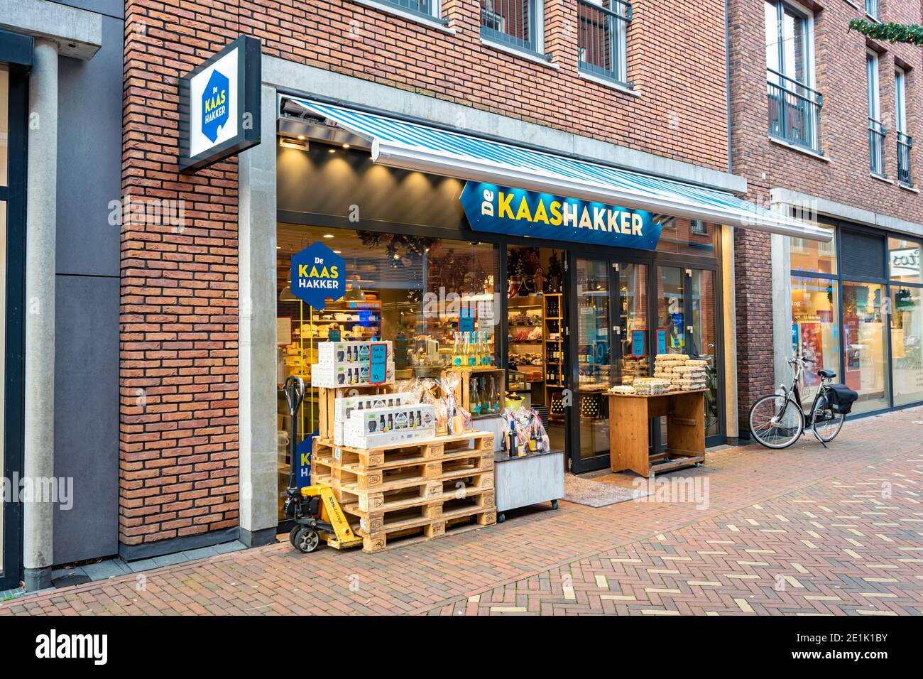 Cheese speciality shop in Dutch style in a town close to Gouda, Holland. Stock Photo
