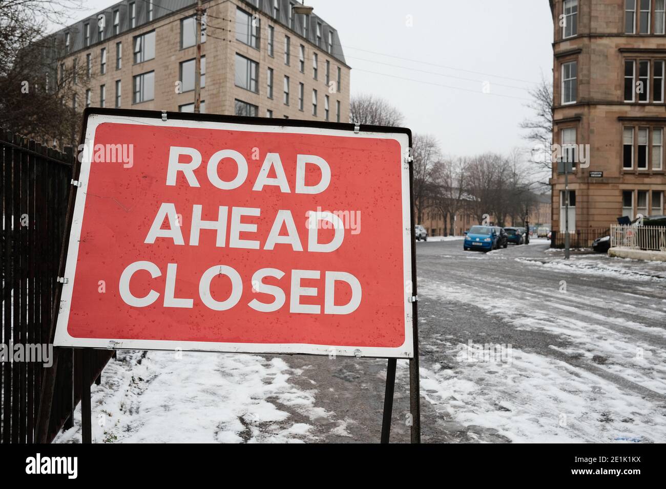Road ahead closed, Glasgow. January 2021 Stock Photo Alamy