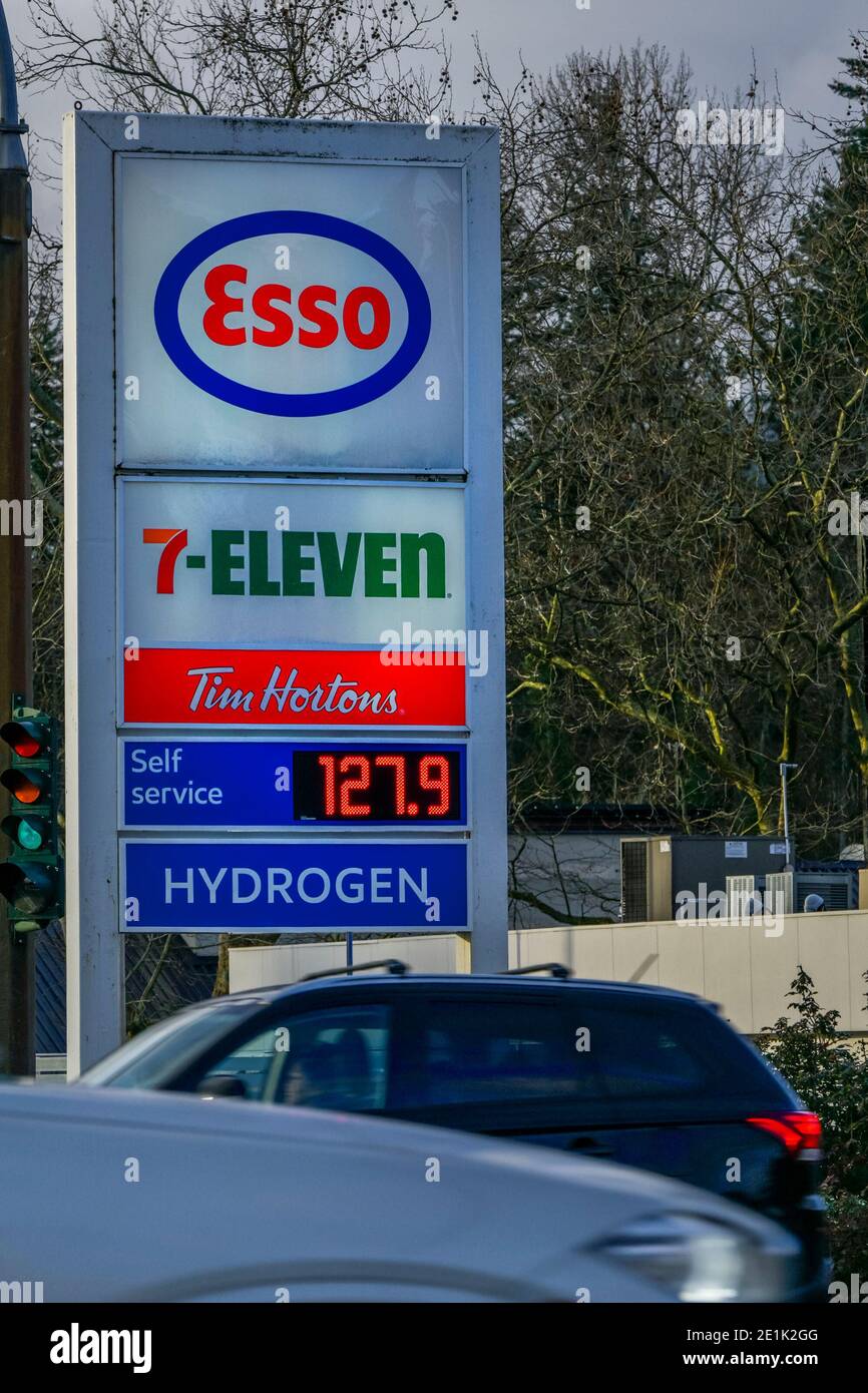 Esso Gas station with Hydrogen, North Vancouver, British Columbia, Canada Stock Photo