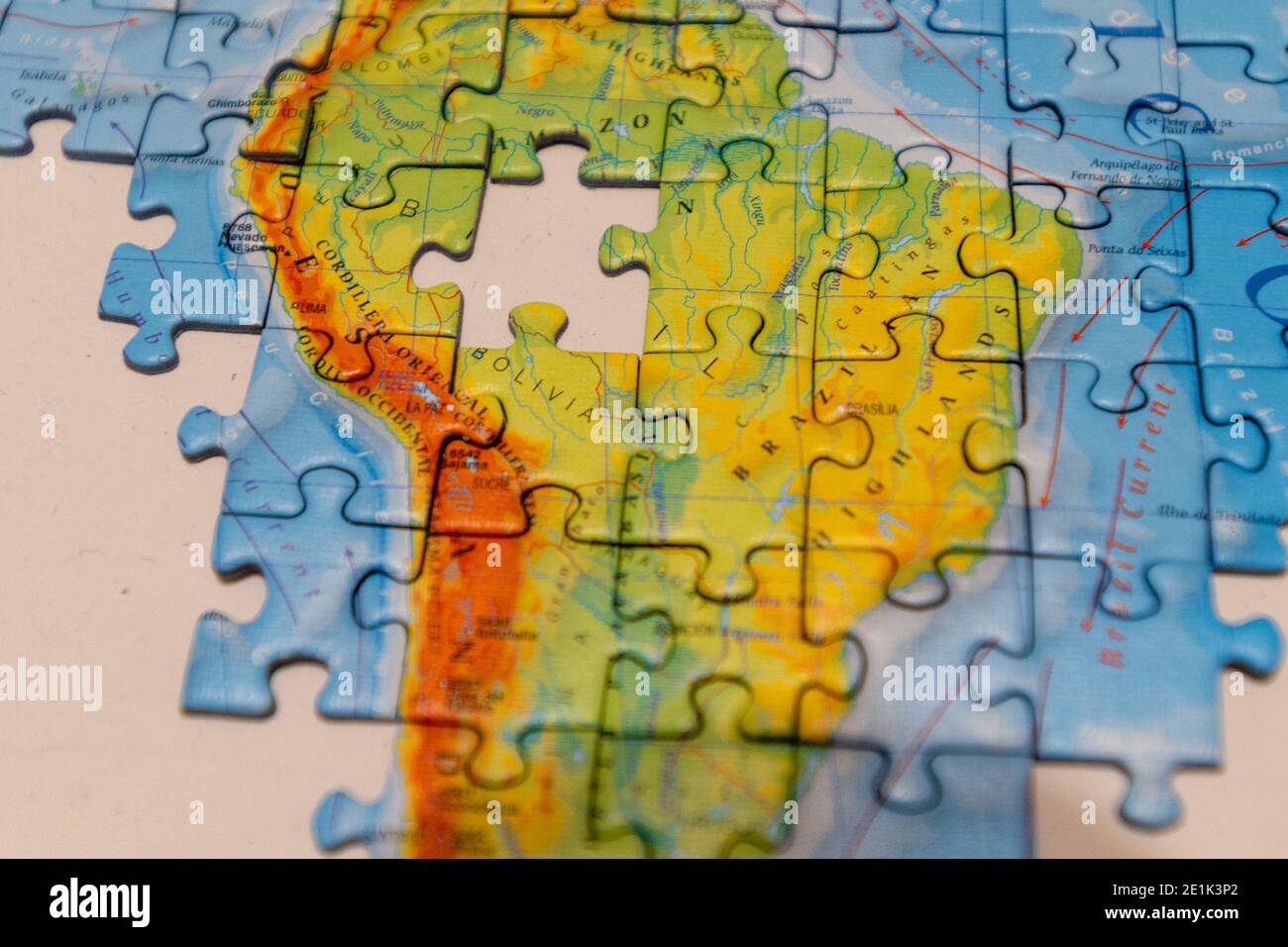Puzzle of map of the South America. Touristic background Stock Photo - Alamy
