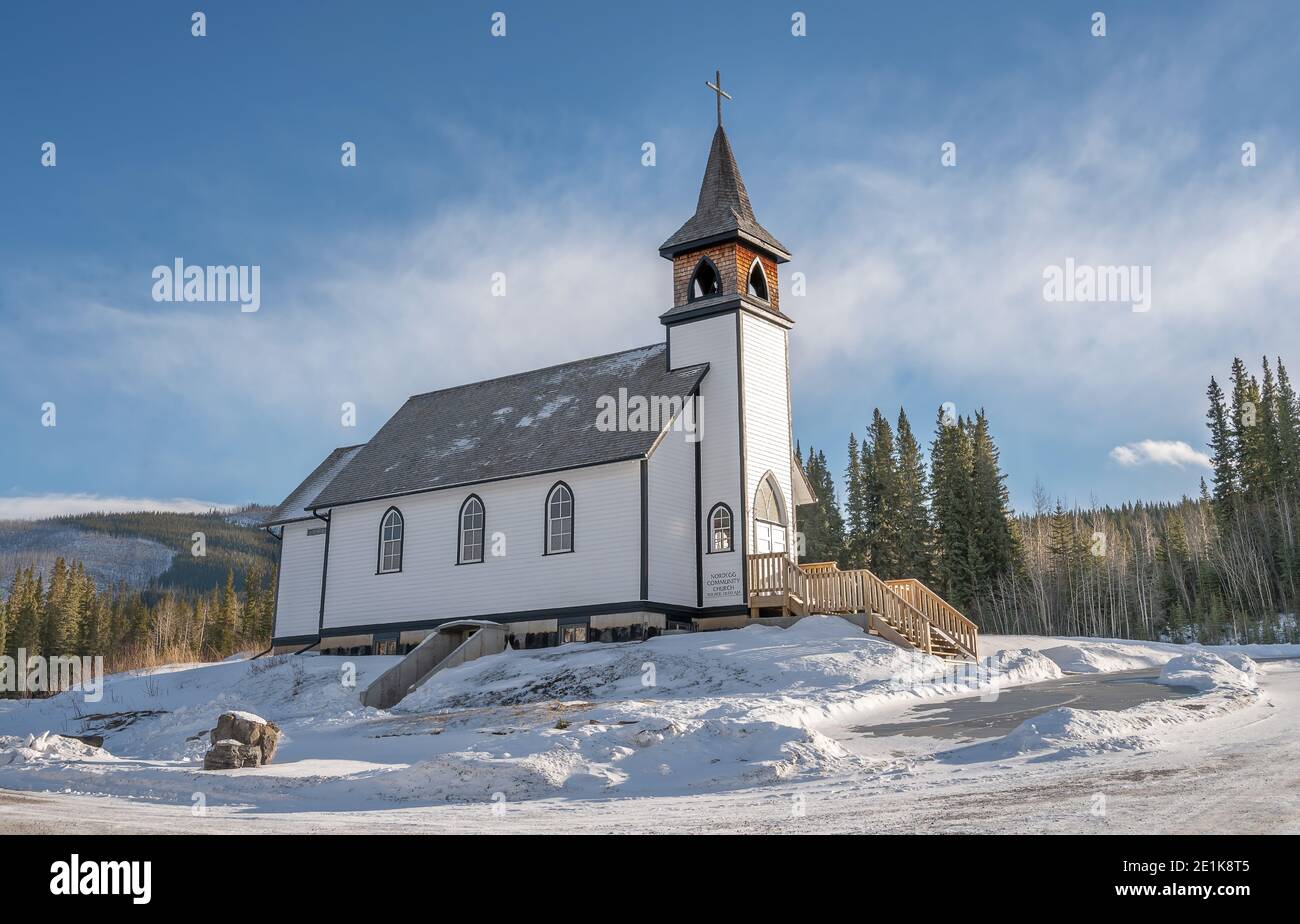 Historic church in the hamlet of Nordegg, Alberta, Canada Stock Photo