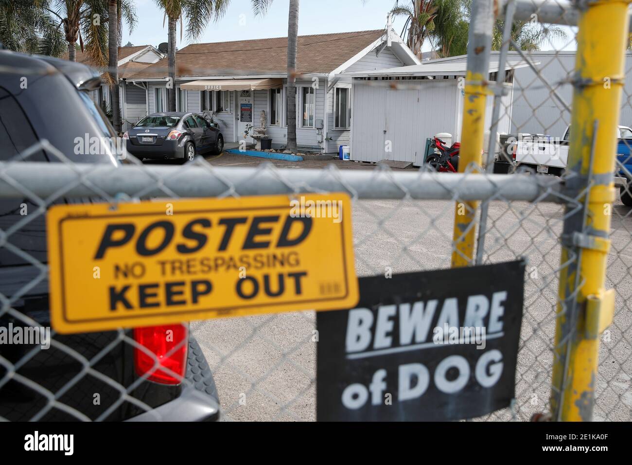 The co-owned pool cleaning business of Ashli Babbitt, the woman fatally shot by police during Wednesday's siege of the U.S. Capitol, and her husband, is shown in Spring Valley, California, U.S., January 7, 2021.  REUTERS/Mike Blake Stock Photo