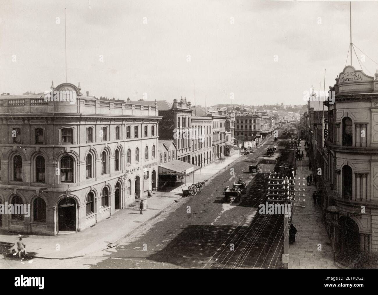 19th century vintage photograph view of queen street auckland new