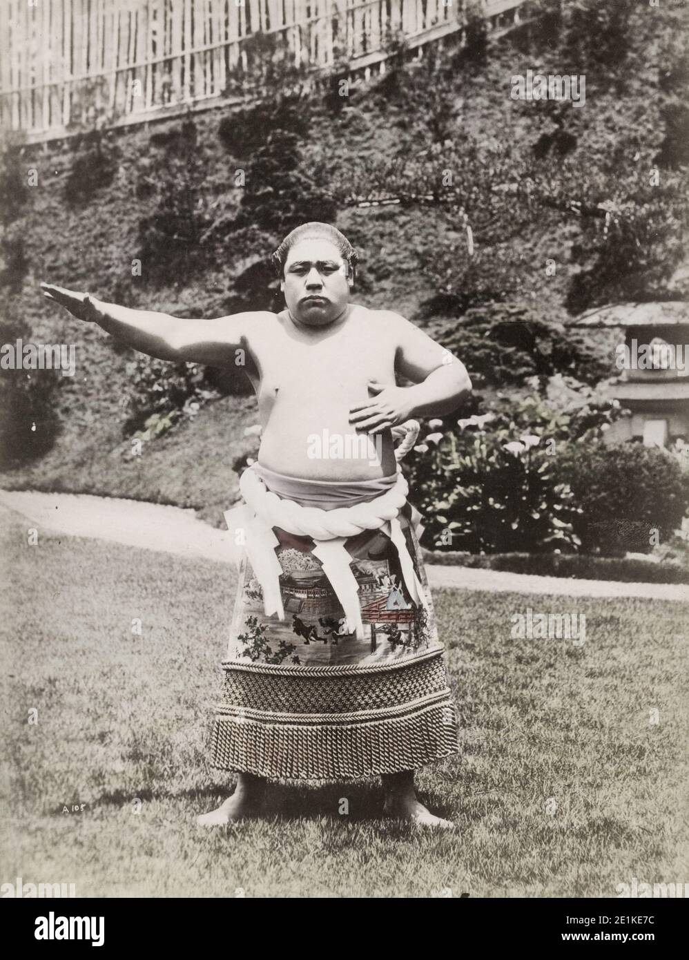 19th century vintage photograph: Japanese sumo wrestler. Stock Photo
