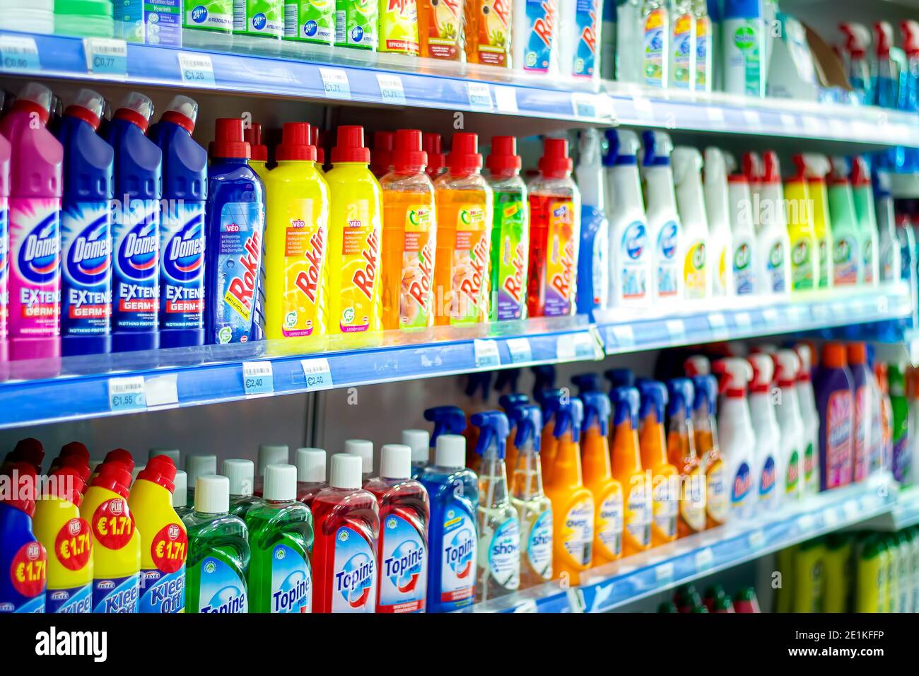 NICOSIA, CYPRUS JUNE 23, 2015 Supermarket display with different