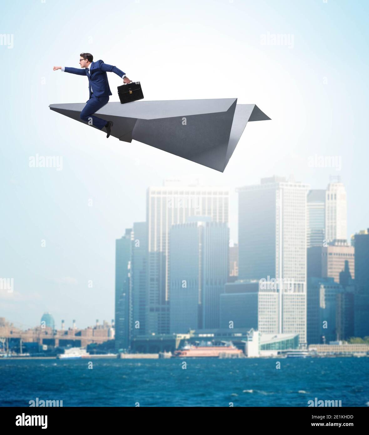 The businessman flying on paper plane in business concept Stock Photo ...