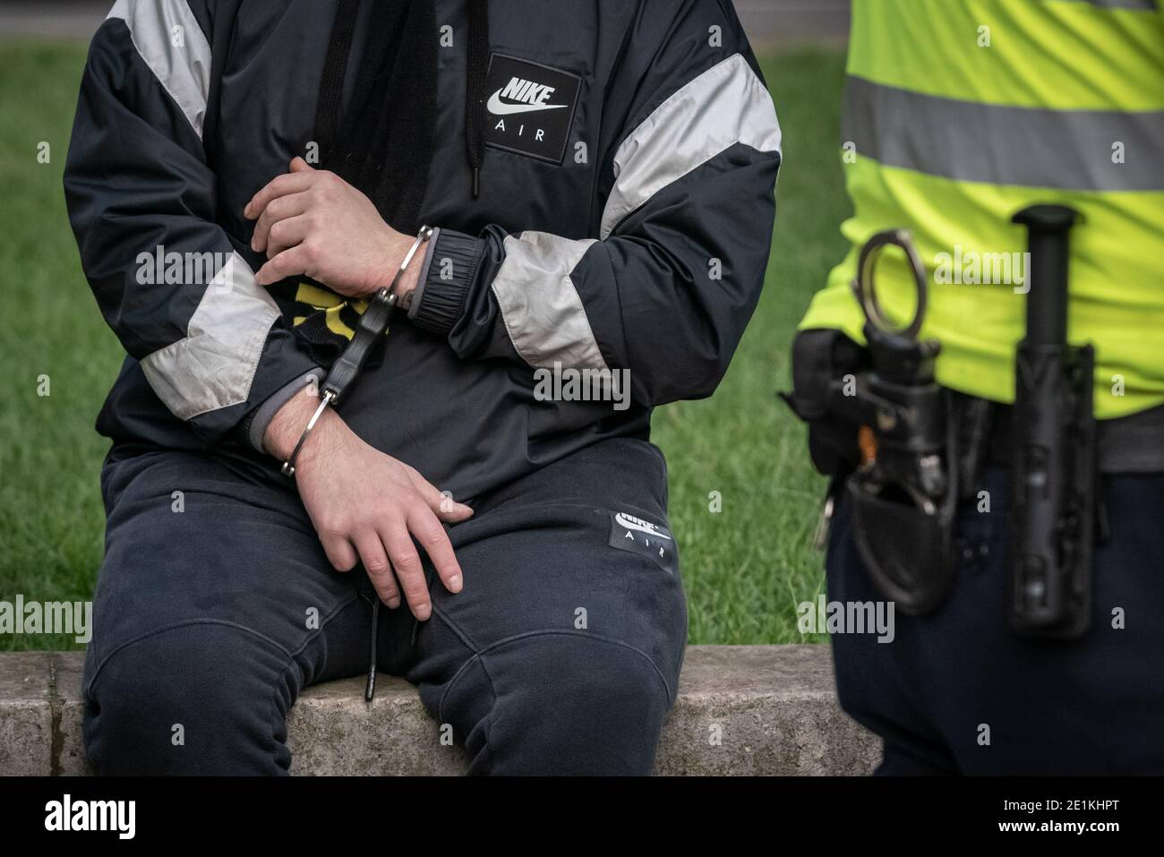 Coronavirus: Arrests are made during an attempted anti-lockdown demonstration in Parliament Square, London against the current lock-down restrictions. Stock Photo