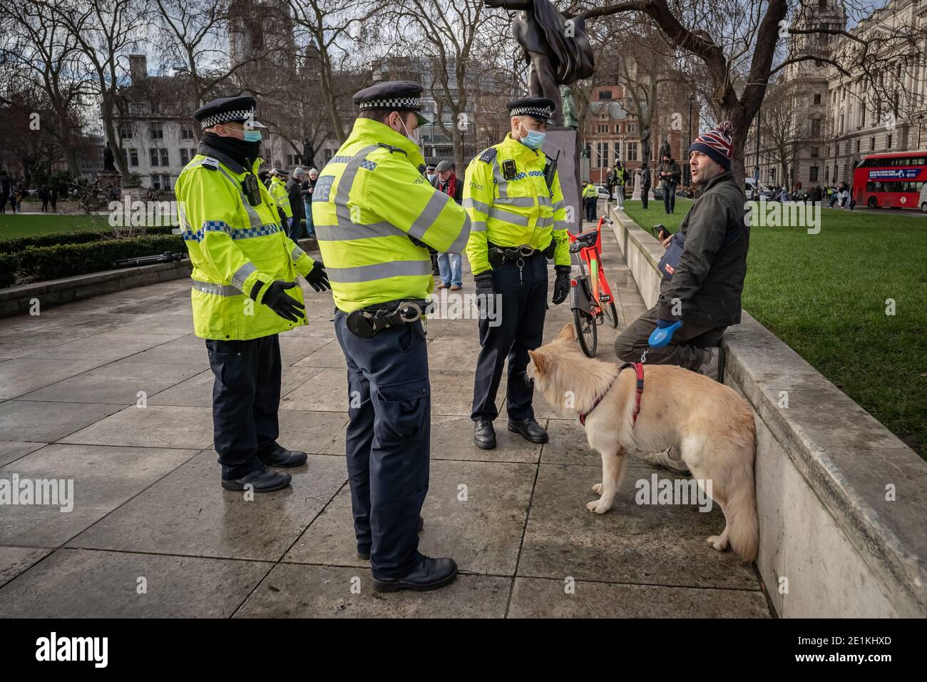 Coronavirus: Police prepare to issue £200 spot fines during an attempted anti-lockdown demonstration in Parliament Square, London, UK. Stock Photo