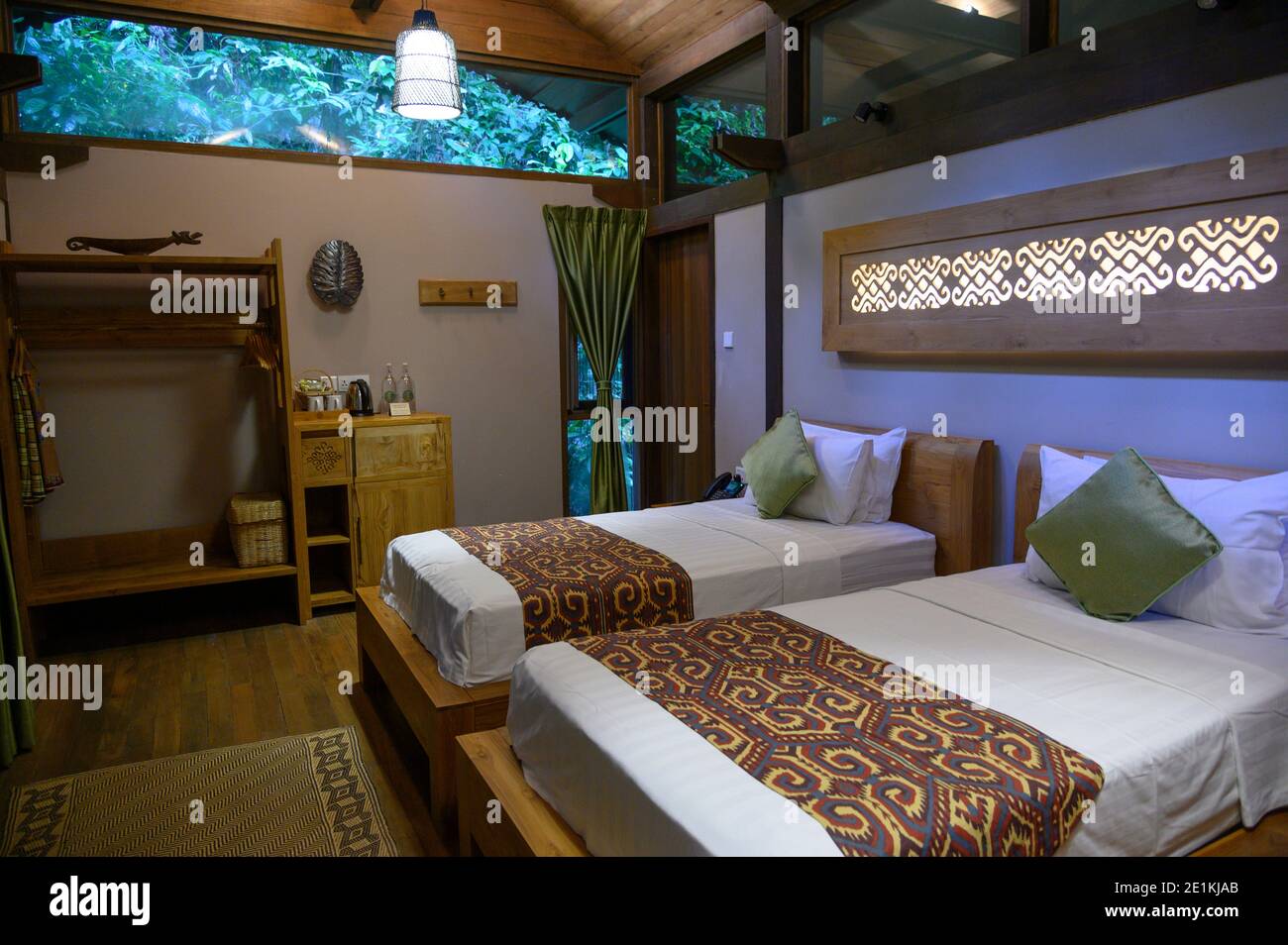 Jungle cabin in the rainforest at the Sukau Rainforest Eco-Lodge Stock Photo