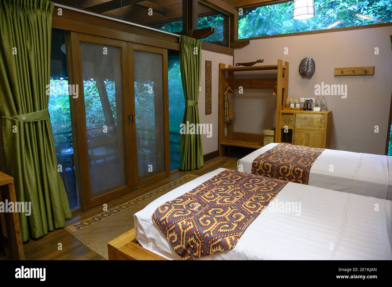 Jungle cabin in the rainforest at the Sukau Rainforest Eco-Lodge Stock Photo