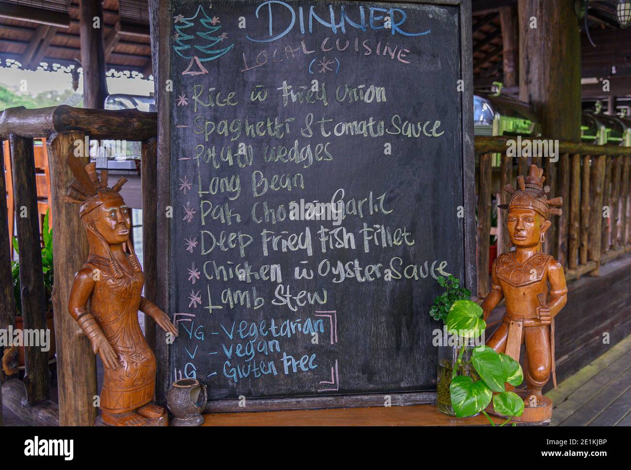 Dinning area at the Sukau Rainforest Lodge Stock Photo