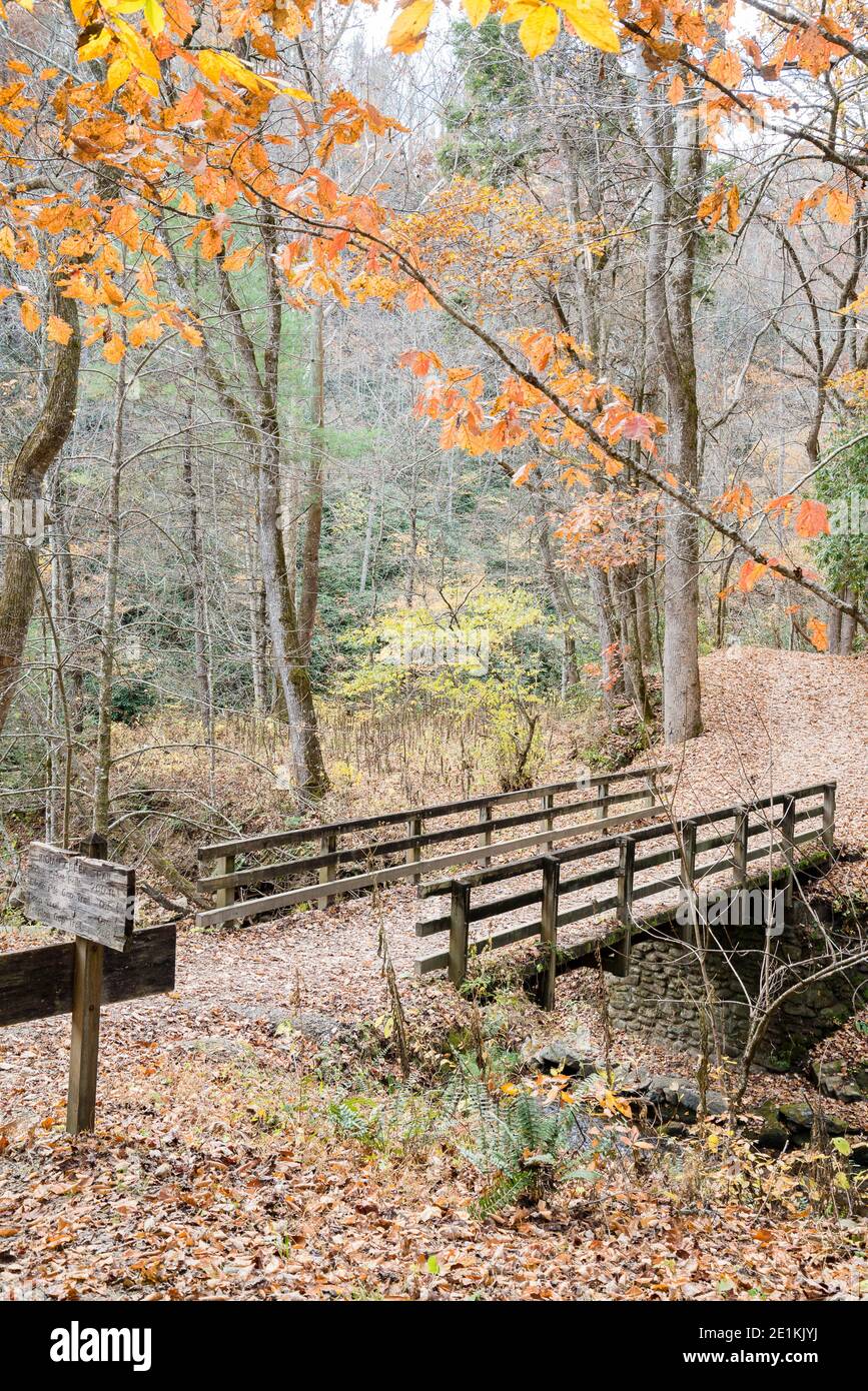 Bridge crossing within the Great Smoky Mountains National Park, autumn season.  This picture is near the Bryson City area. Stock Photo