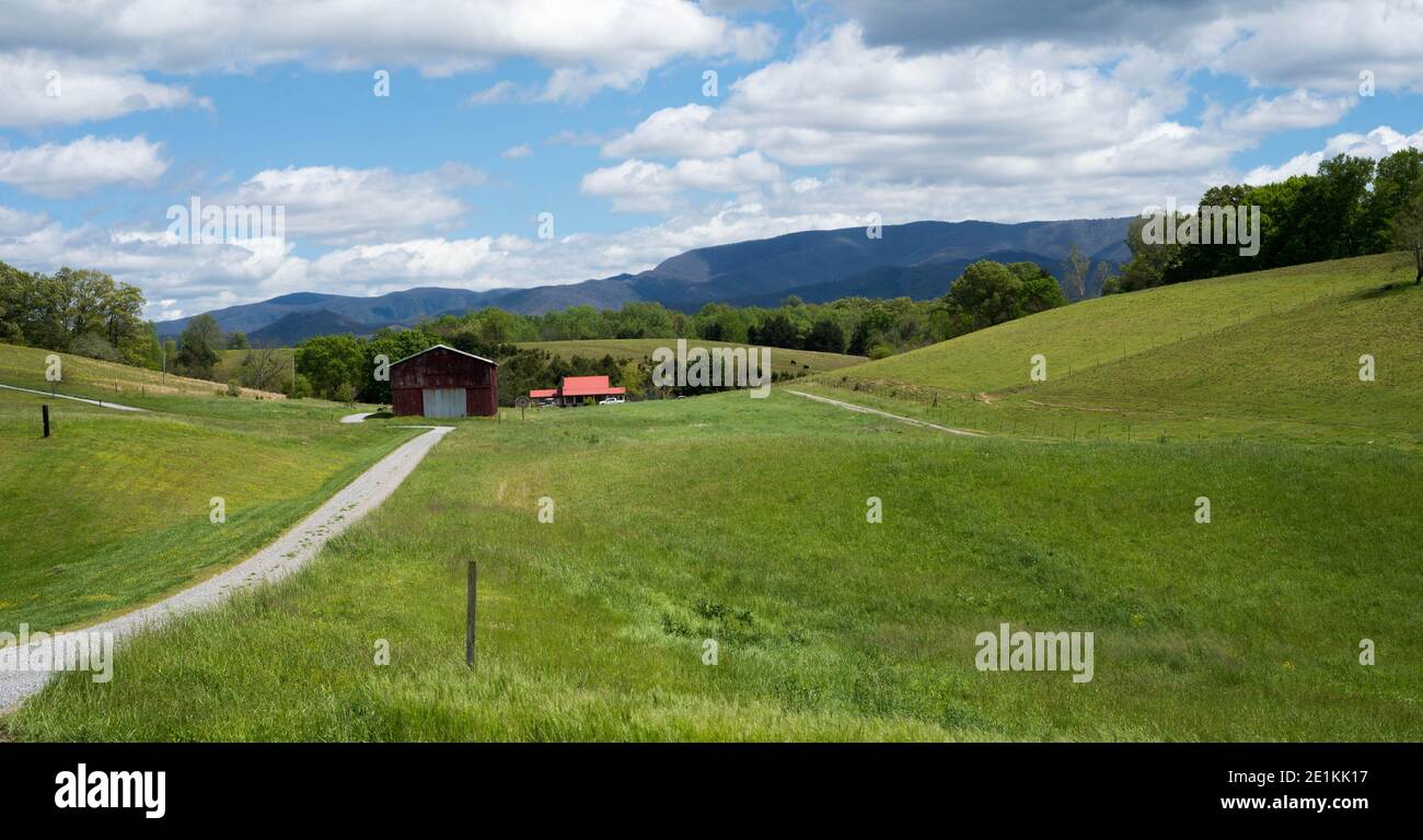 Rural Landscape in Tennessee with green rolling hills and farm ...