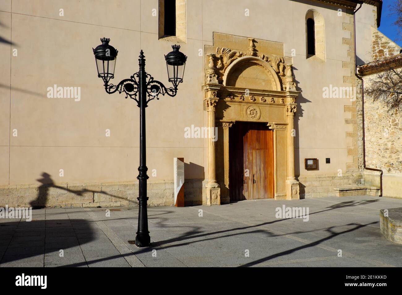 Door of the Paroquial Church of El Salvador in Lozoya del Valle in the Community of Madrid. Stock Photo
