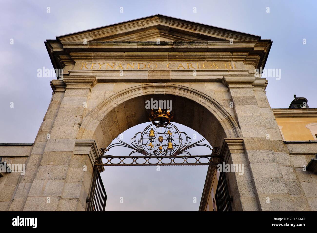 The 18th century Queen Gate in Real Sitio de San Ildefonso, province of Segovia. Stock Photo