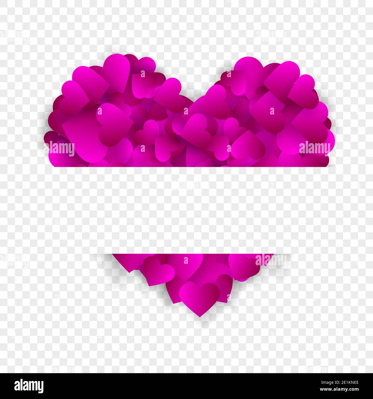 Heart frame vector border love background with big pink heart made of confetti or petals with horizontal copy space isolated on transparent background Stock Photo