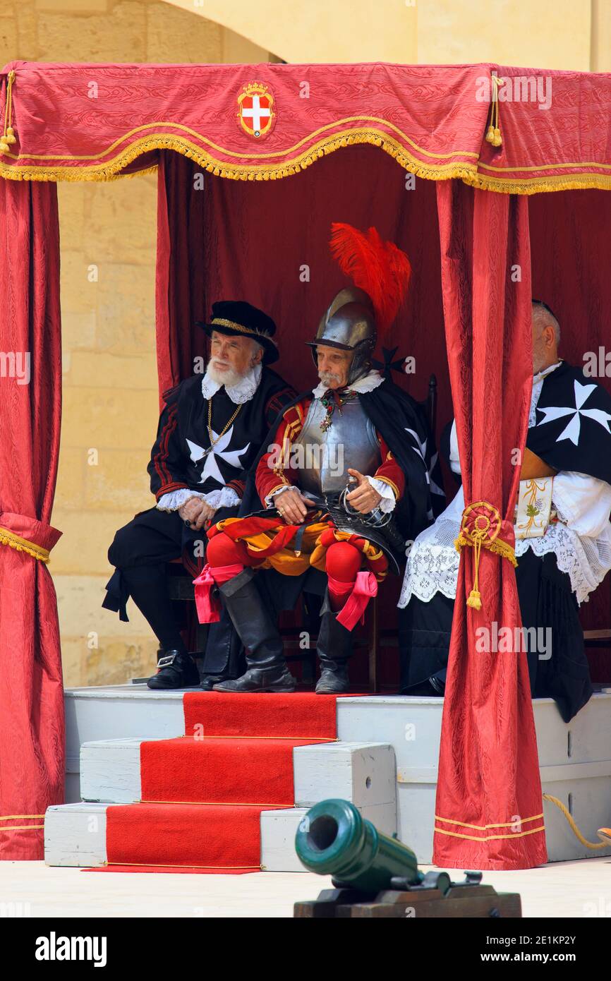 The Grand Bailiff and other high ranking officials at Fort Saint Elmo in Valletta, Malta Stock Photo