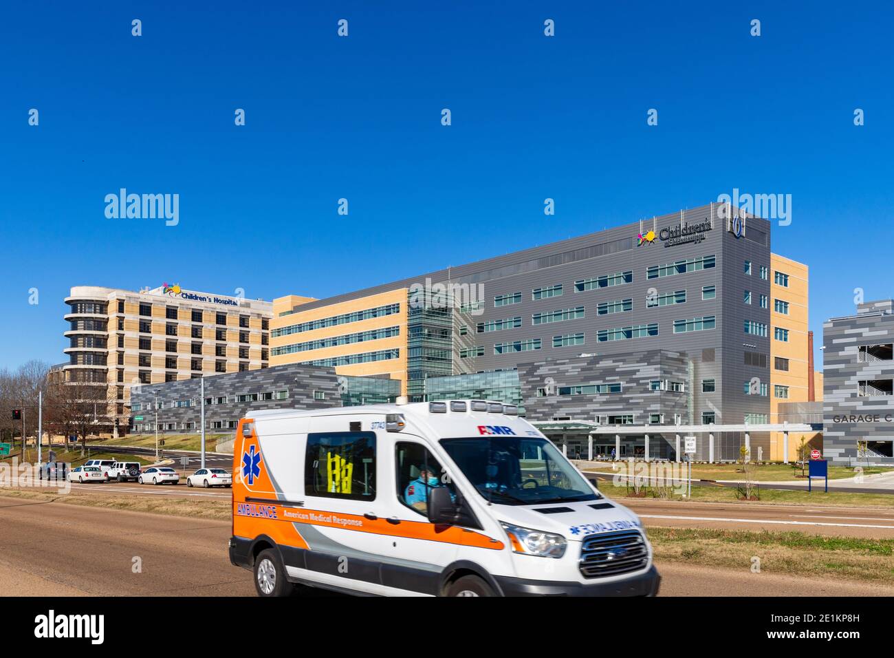 Jackson, MS January 5, 2021 An AMR Ambulance passes in front of