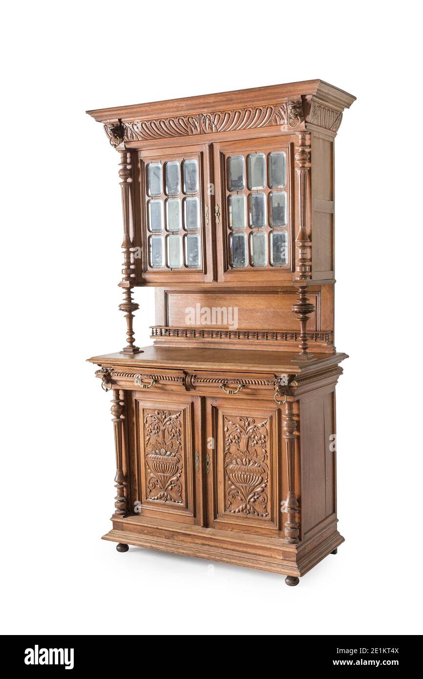 Antique  kitchen cupboard of the end of 19th century on the white background. Stock Photo