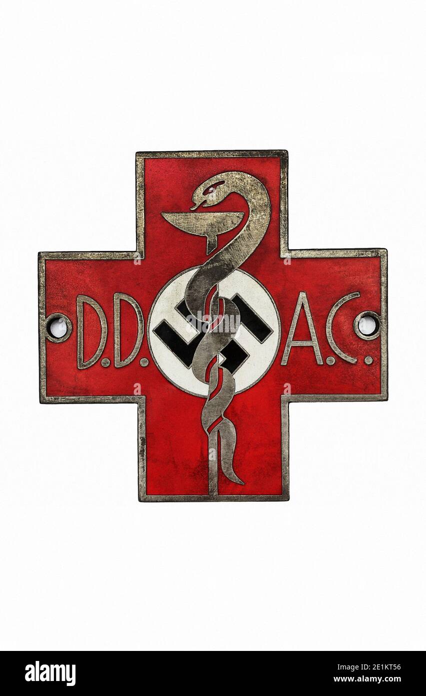 German DDAC Medical Car Grille Badge from World War II period. 1939-1945 Official DDAC (Der Deutsch Automobile Club - The German Automobile Club) Auto Stock Photo