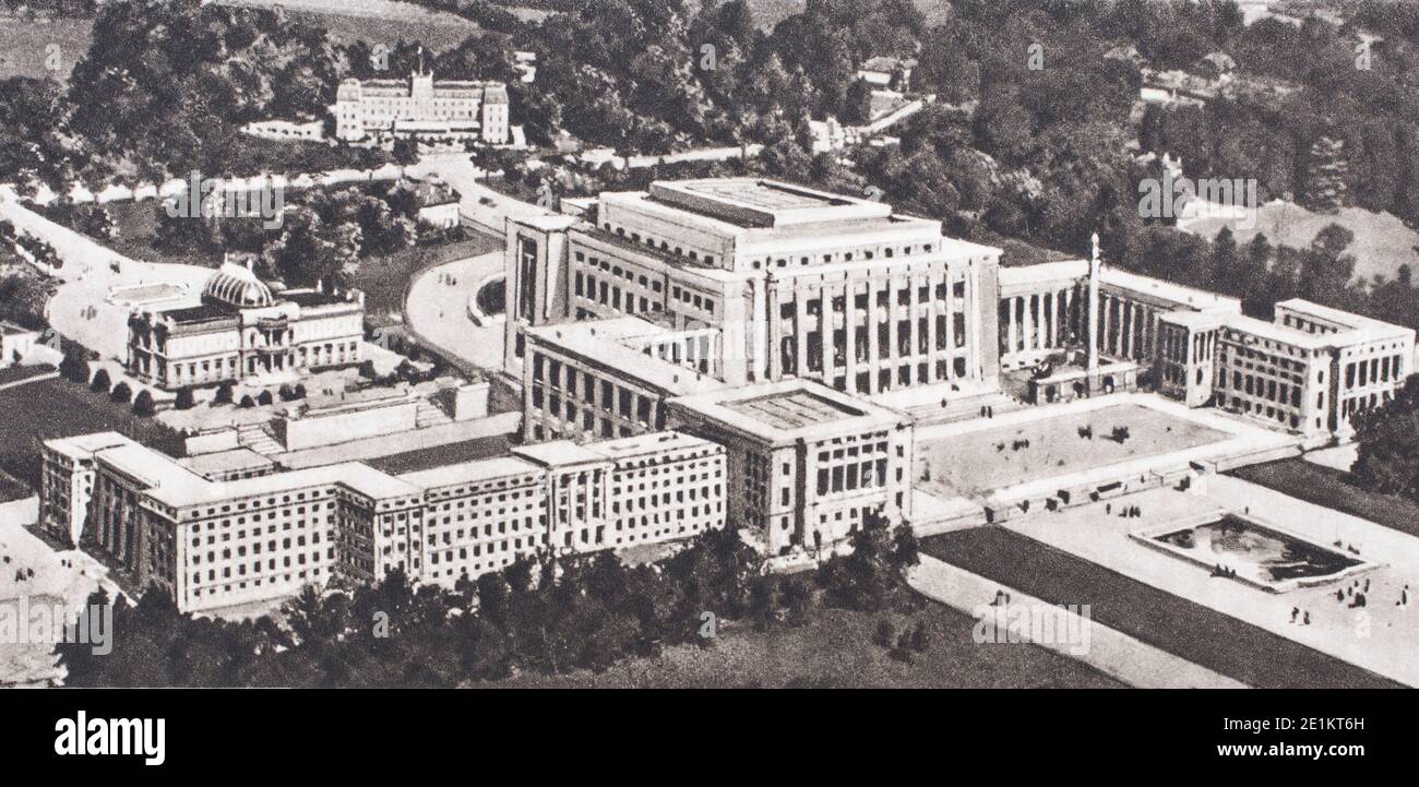 The Palace of the League of Nations in Geneva (Switzerland). It was built in the middle of the beautiful shade of the Ariana Park. Symbol of many hope Stock Photo