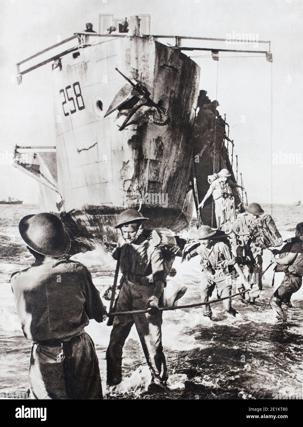 Battle for France. 1944. The Allies have forced the gates of Fortress Europe. The cargo ships are constantly carrying reinforcements that will make th Stock Photo