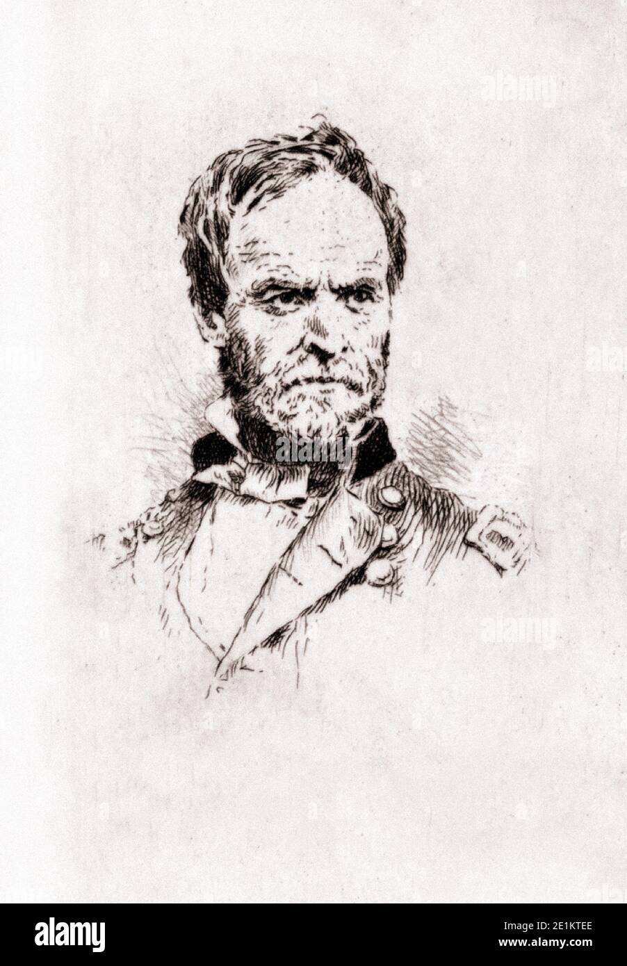 Vintage engraving of general Sherman. William Tecumseh Sherman (1820 – 1891) was an American soldier, businessman, educator, and author. He served as Stock Photo