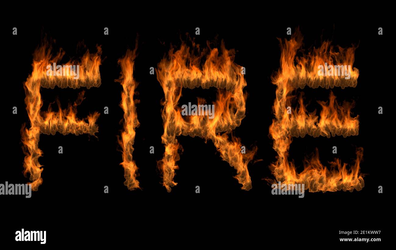 3D illustration of word fire text on fire with alpha layer Stock Photo -  Alamy