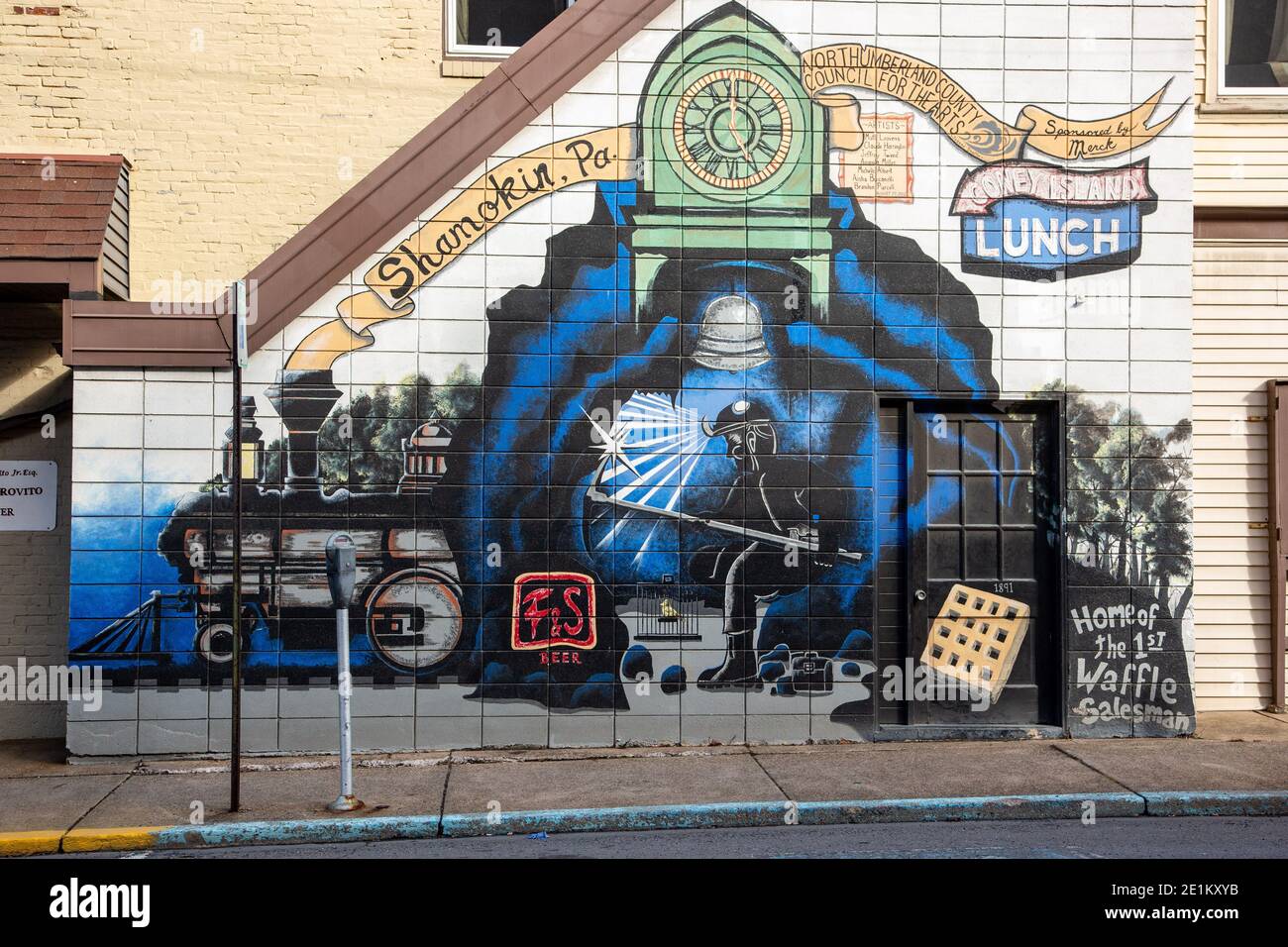 Shamokin, United States. 07th Jan, 2021. A mural showing the city's