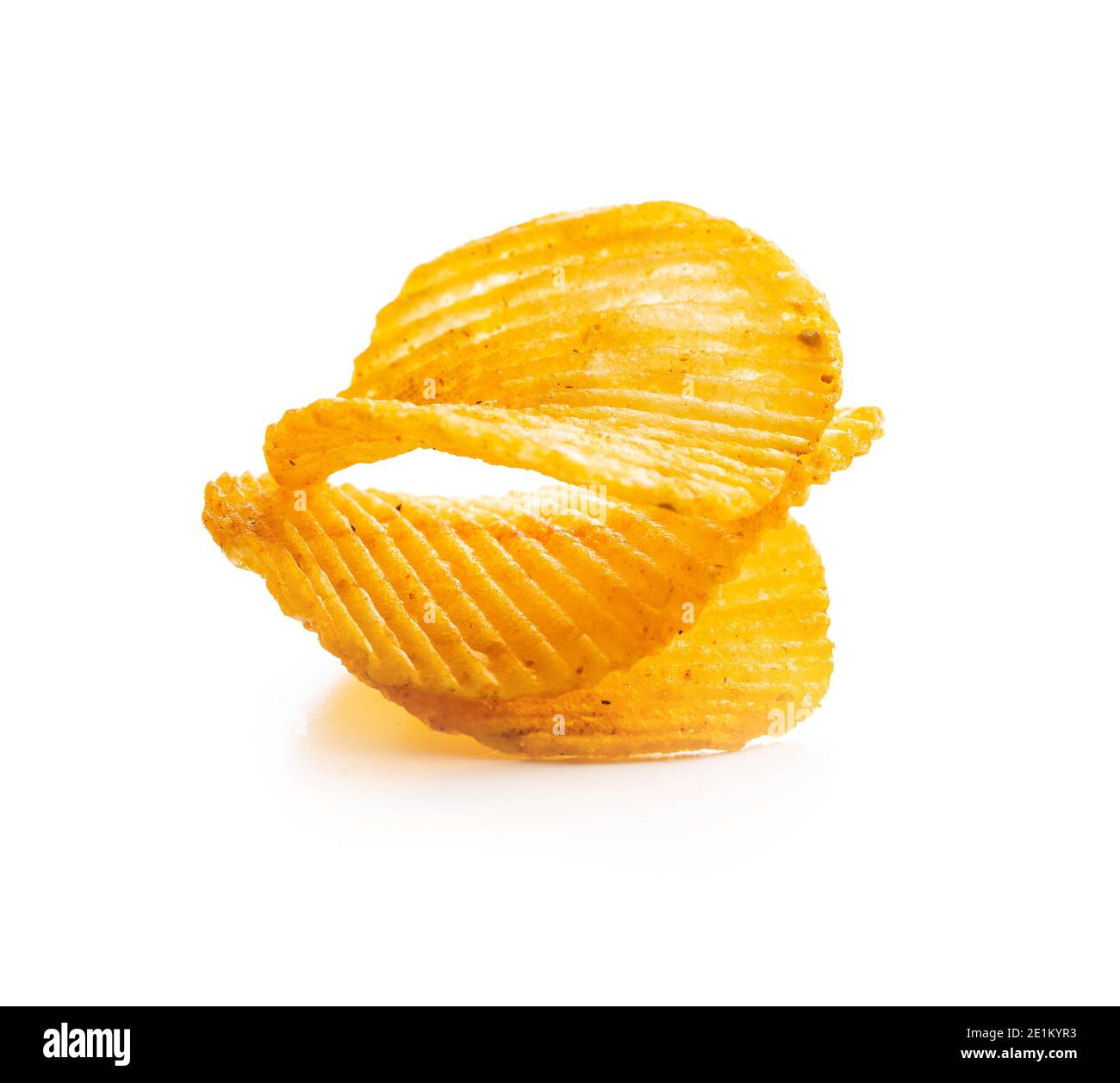 Crispy potato chips isolated on white background. Stock Photo