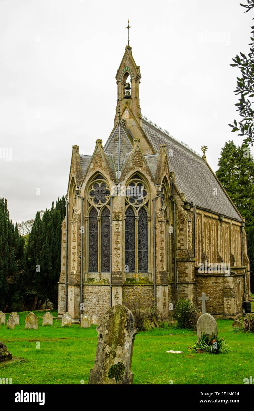 Historic church of Saint Mary in the village of Itchen Stoke in Hampshire on a cloudy autumn day. Stock Photo