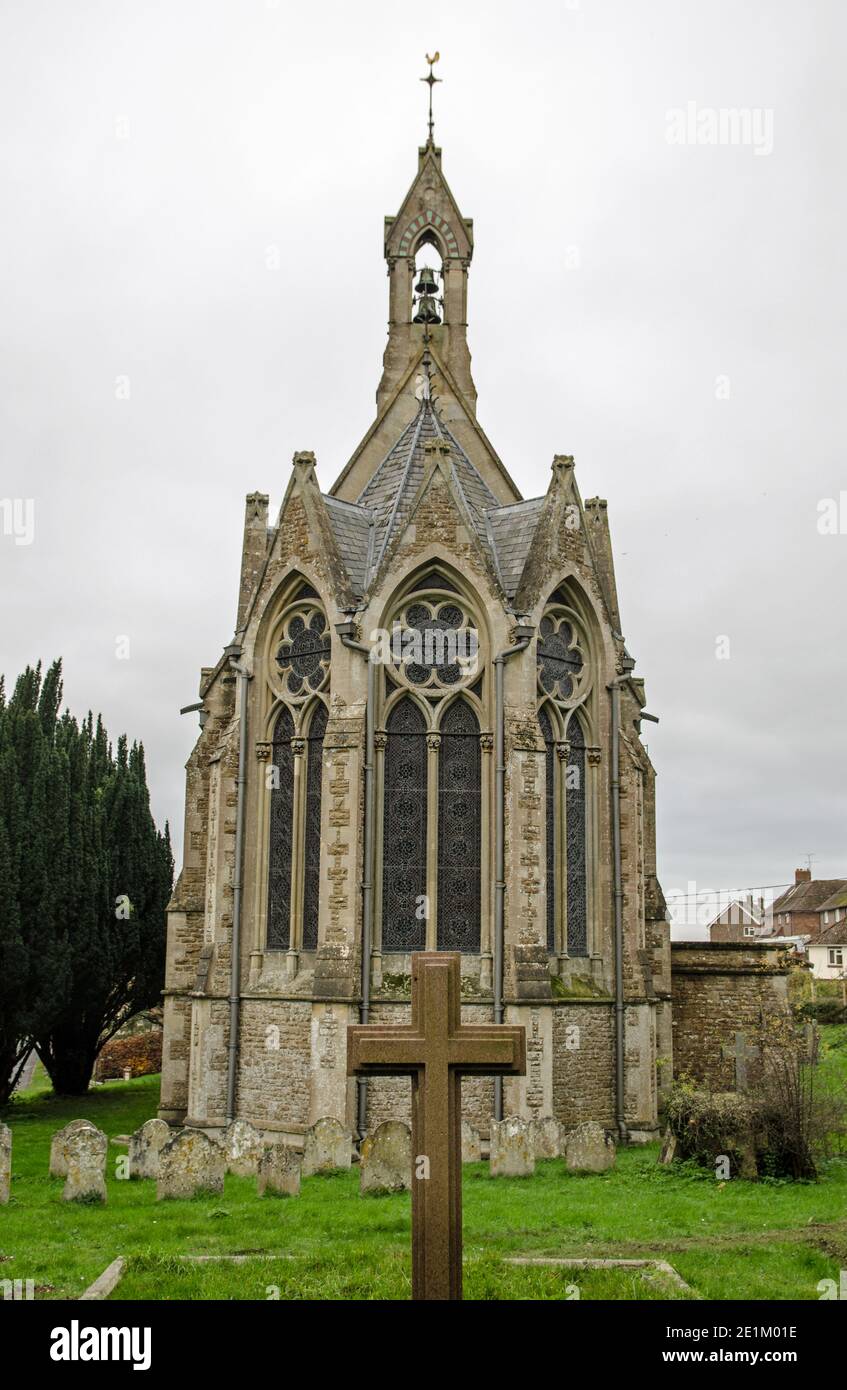 View of the East End of the Church of Saint Mary in the Hampshire village of Itchen Stoke on a cloudy autumn day. Stock Photo