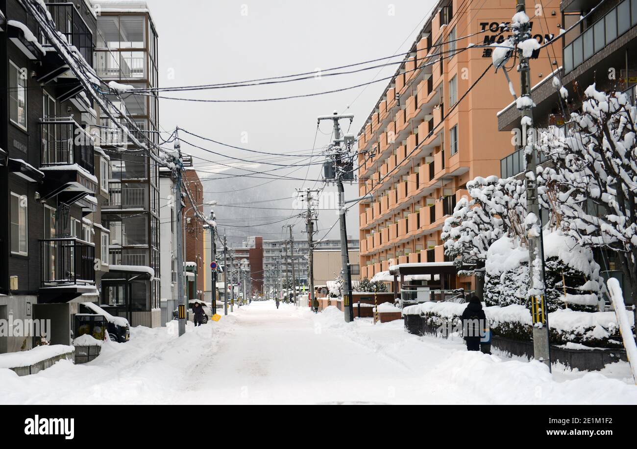 A snowy morning in Sapporo, Japan. Stock Photo