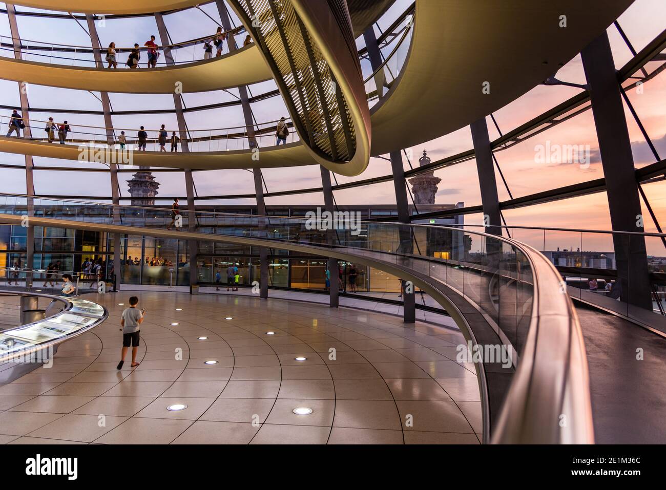 Berlin, Germany - July 28, 2019: Interior view of the helicoidal ramp ...