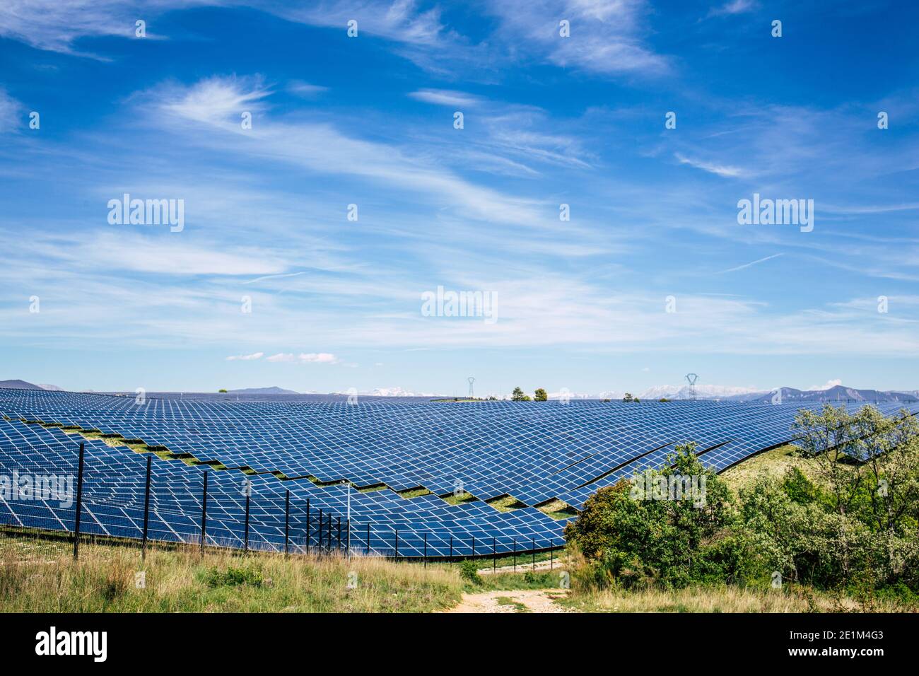 Renewable Energy and Sustainable Development / Park of Photovoltaic Solar Panels Stock Photo