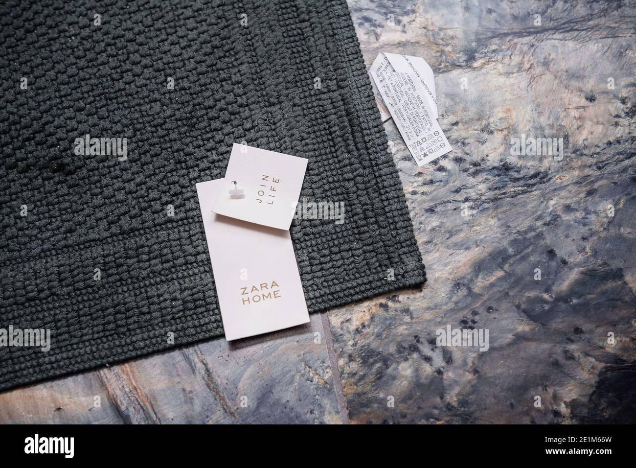 Paris, France - Dec 30, 2020: New luxury bathroom with join life collection Zara  Home floor textile rug on the luxury stone natural background Stock Photo -  Alamy