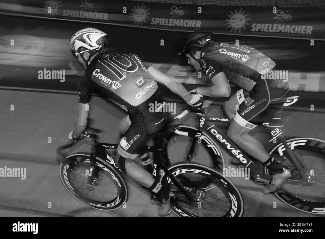 Track cycling race during the  Six Days of Bremen at the OVB Arena in Bremen, Germany,January 2016 Stock Photo