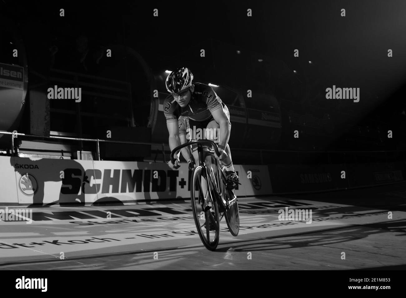 Track cycling race during the  Six Days of Bremen at the OVB Arena in Bremen, Germany,January 2016 Stock Photo