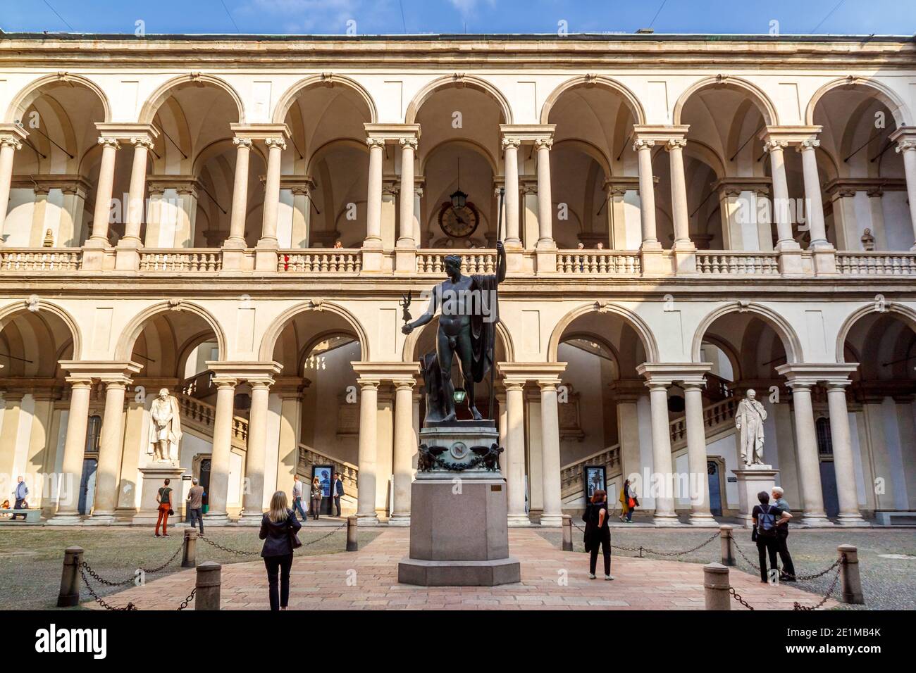 Milan, Lombardy, Italy - October 5 2017: The courtyard and entrance of the famous Brera University of Arts. Stock Photo