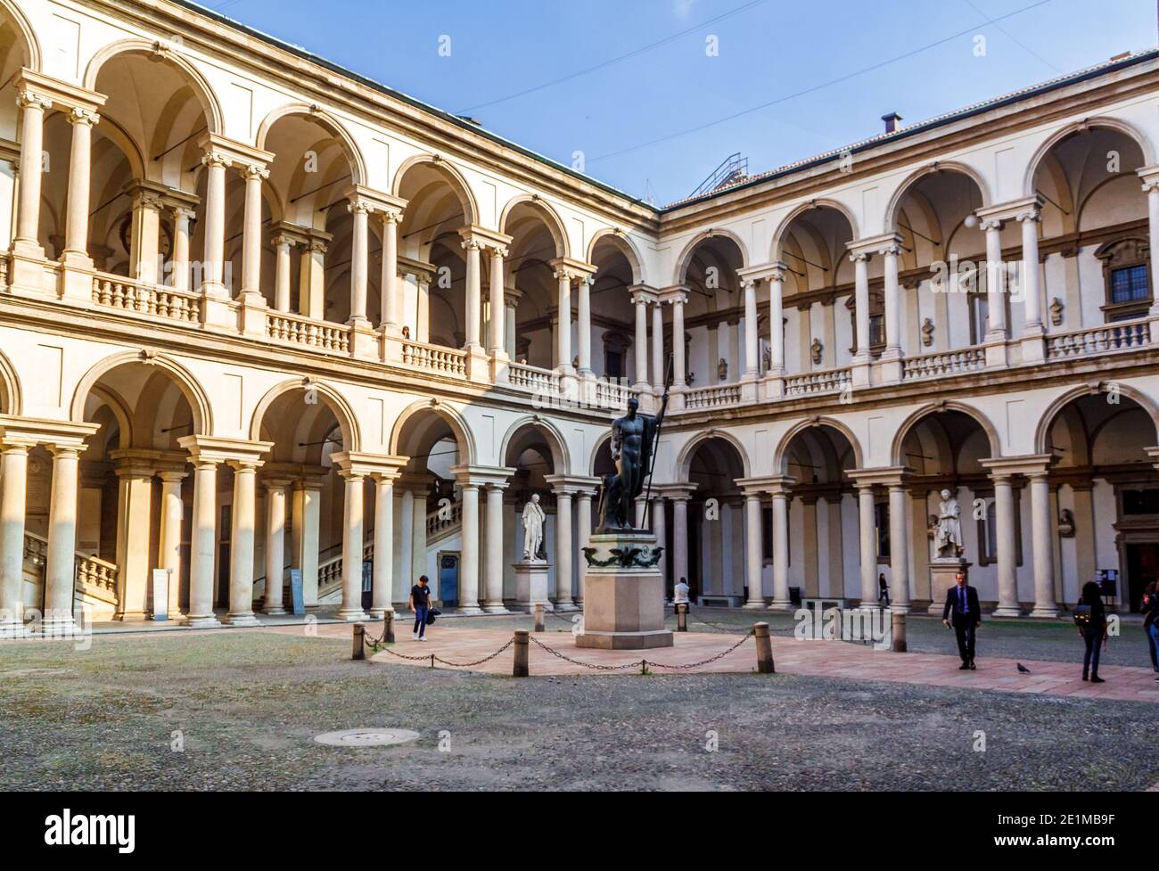 Milan, Lombardy, Italy - October 5 2017: The courtyard and entrance of the famous Brera University of Arts. Stock Photo