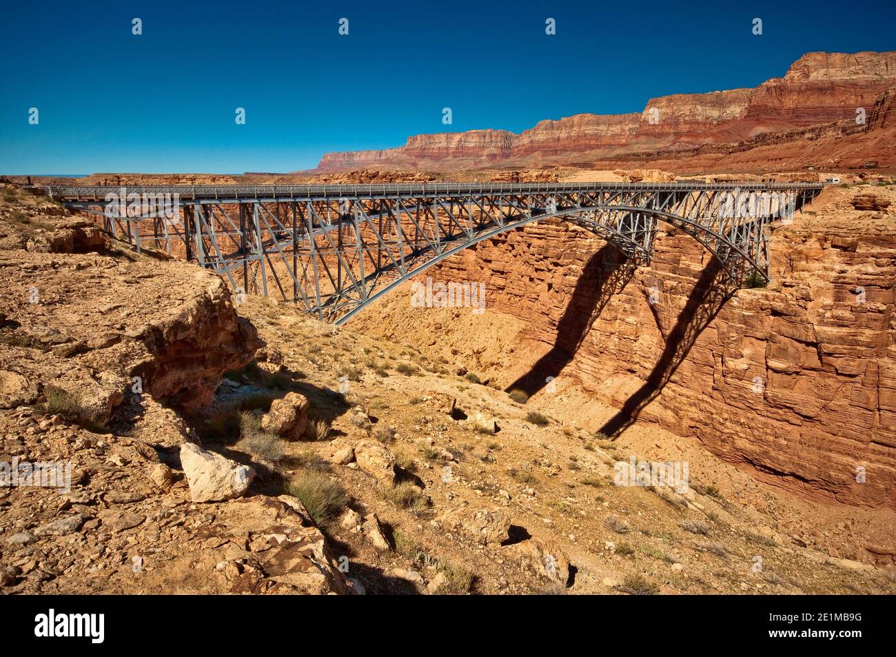 Old and new Navajo Bridge over Marble Canyon of Colorado River, near