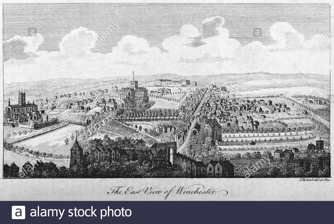 East view of Winchester, England, vintage illustration from 1804 Stock Photo