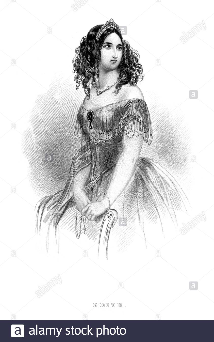 Edith Dombey, fictional character from the book Dombey and Son, written by Charles Dickens, vintage illustration from 1848 Stock Photo