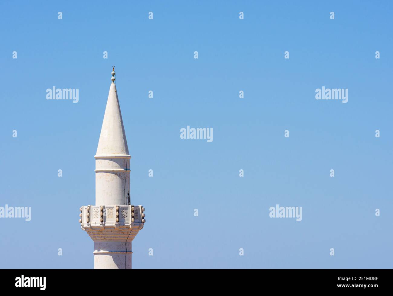 Upper detail of the minaret of the Ibrahim Pasha Mosque in, Rhodes, Greece Stock Photo