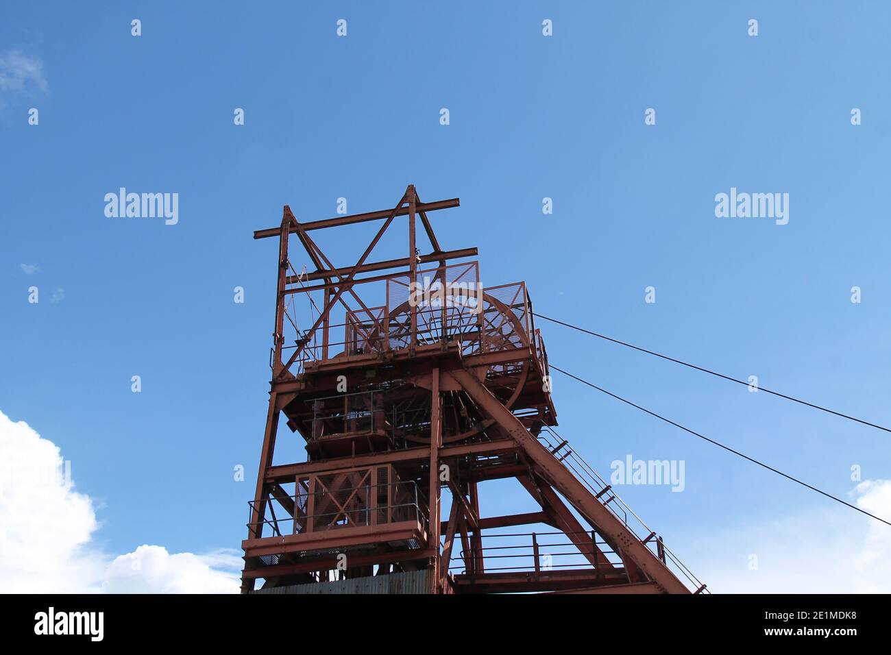 The Classic Winding Headstocks of a Coal Mine Pit. Stock Photo