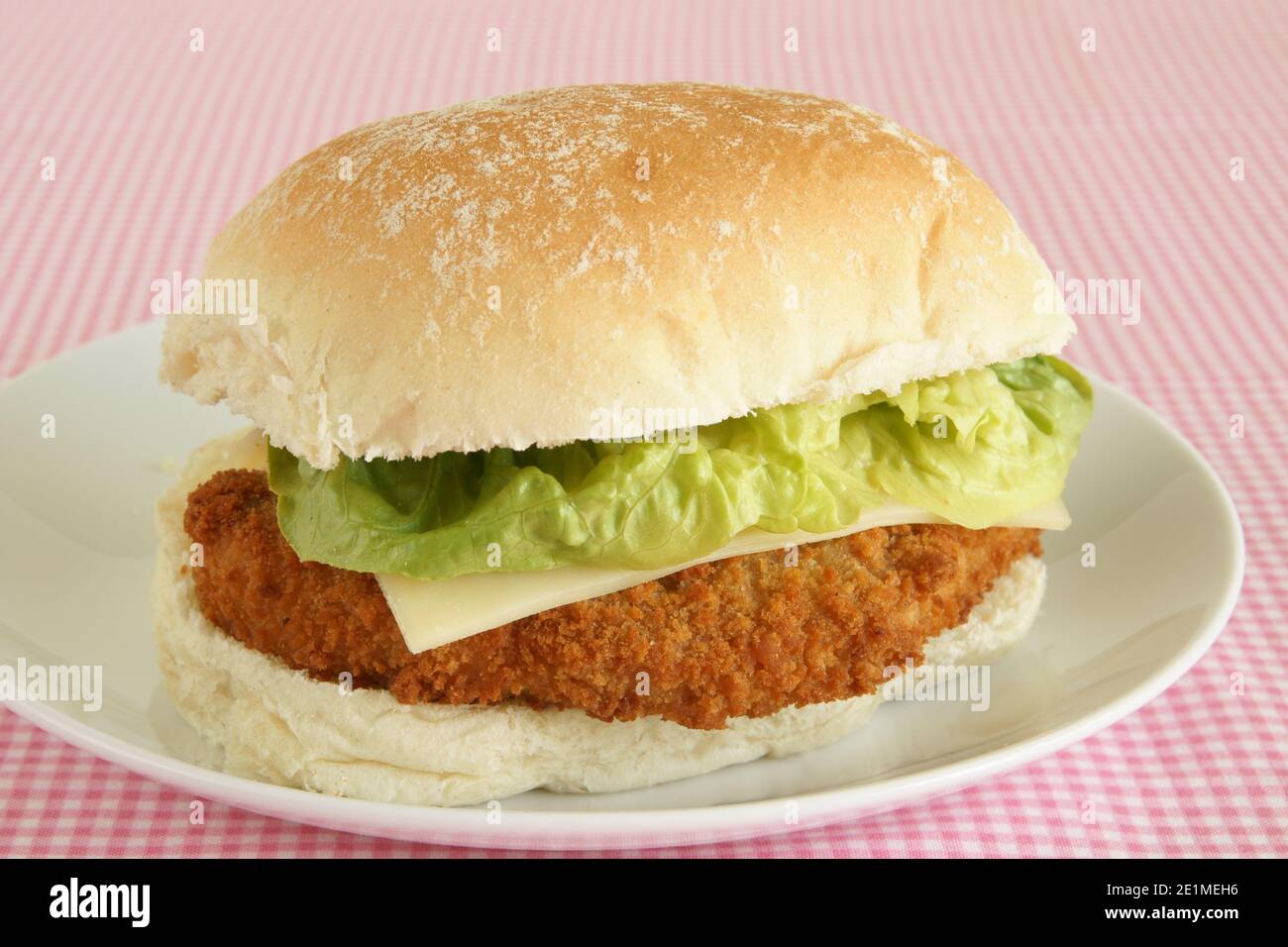 Chicken fillet in a bun with lettuce and cheese Stock Photo