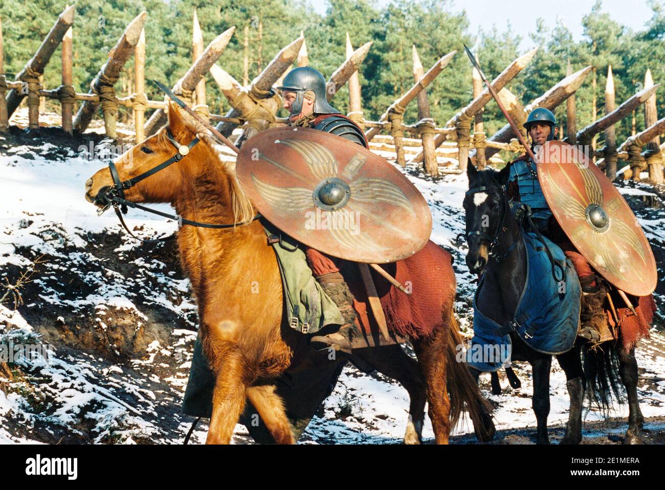 The Gladiator film set 1999 for the opening battle, set in 'Germania', Bourne Woods, Farnham, Surrey, England, United Kingdom Stock Photo