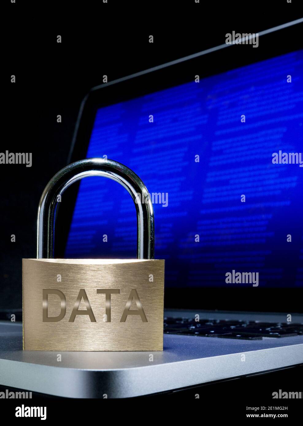 A padlock and computer, online security concept image. Stock Photo