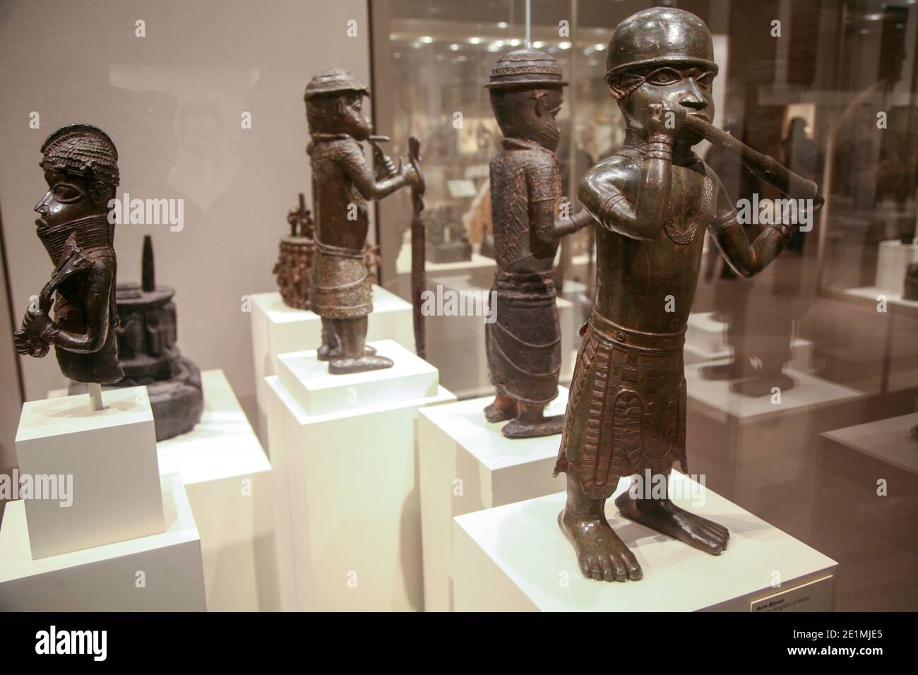 Benin bronzes originally from West Africa on display during exhibition at the British Museum, London, England Stock Photo
