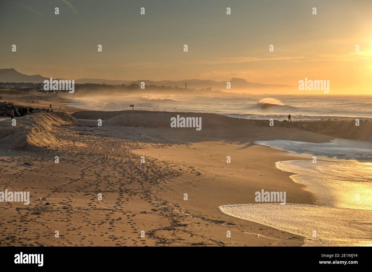 Sunset over Biarritz Beach, HDR Image Stock Photo